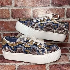 Pre-Owned Steve Madden Emmi Snakeskin Print Platform Sneakers Shoes Size 8M